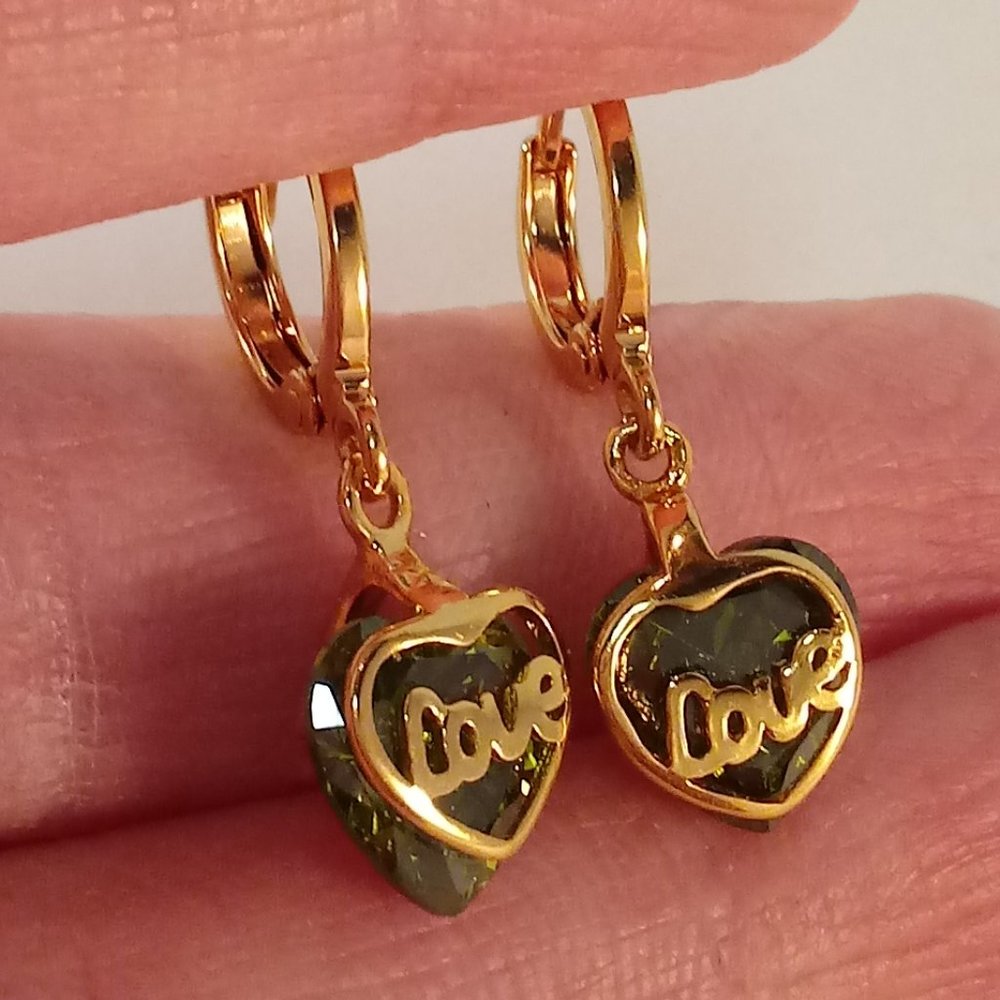 18K Yellow Gold Plated Heart Shape Love Diamond Zircon Dangle Earrings 1.71ctw